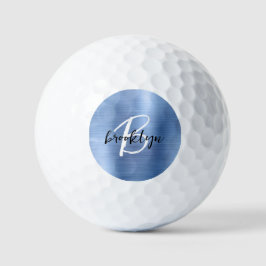 Blauw geborsteld metaal zwart wit script monogram golfballen
