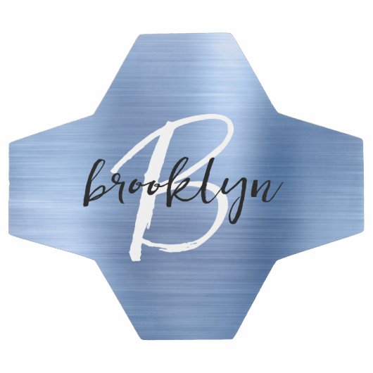 Blauw geborsteld metaal zwart wit script monogram voetbal (Enkel)