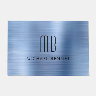 Blauw Geborsteld Metalen Monogram Deurmat