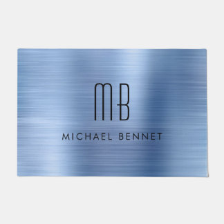 Blauw Geborsteld Metalen Monogram Deurmat