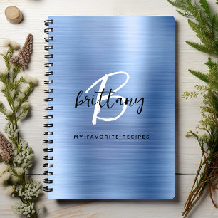 Blauw Geborsteld Metalen Monogram Naam Receptenboe Notitieboek