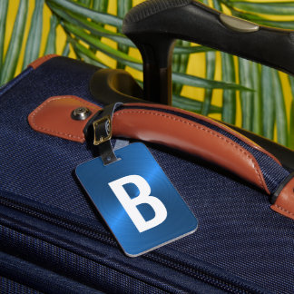 Blauw Geborsteld Metallic Monogram Initiaal Bagagelabel