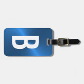 Blauw Geborsteld Metallic Monogram Initiaal Bagagelabel (Voorkant horizontaal)