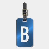 Blauw Geborsteld Metallic Monogram Initiaal Bagagelabel (Voorkant verticaal)