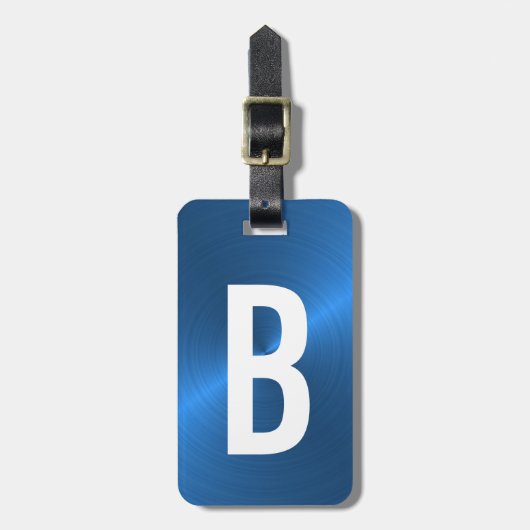 Blauw Geborsteld Metallic Monogram Initiaal Bagagelabel (Voorkant verticaal)