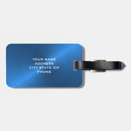 Blauw Geborsteld Metallic Monogram Initiaal Bagagelabel (Achterkant horizontaal)