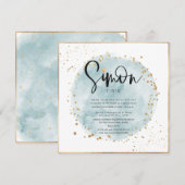 Blauw geborsteld Waterverf Gouden Confetti Bar Mit Kaart (Voorkant / Achterkant)