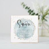 Blauw geborsteld Waterverf Gouden Confetti Bar Mit Kaart (Staand voorkant)