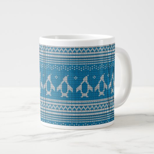 Blauw Gebreide Achtergrond Grote Koffiekop (Voorkant rechts)