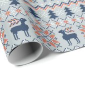 Blauw gebreide kersttrui rendierpatroon cadeaupapier (Rol Hoek)
