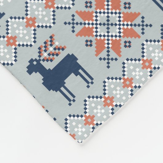 Blauw gebreide kersttrui rendierpatroon fleece deken (Hoek)
