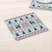 Blauw gebreide kersttrui rendierpatroon kartonnen onderzetters (Schuin)