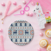 Blauw gebreide kersttrui rendierpatroon papieren bordje (Feest)