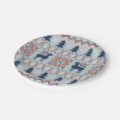 Blauw gebreide kersttrui rendierpatroon papieren bordje (Gekanteld)