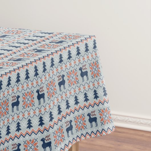 Blauw gebreide kersttrui rendierpatroon tafelkleed (Voorbeeld)