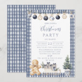 Blauw Gebruinde Gingham Kerstmis Kaart (Voorkant / Achterkant)