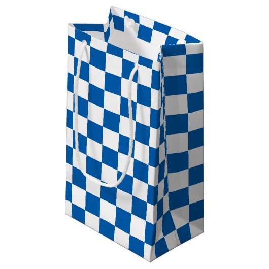 Blauw gecontroleerd klein cadeauzakje (Voorkant Gekanteld)