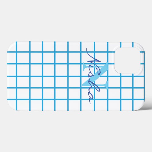 Blauw gecontroleerd monogram Case-Mate iPhone case (Achterkant (horizontaal))