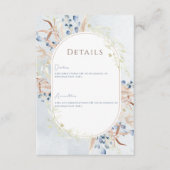 Blauw Gedroogde Boho Bloemen Blauw Bruiloft Detail Informatiekaartje (Voorkant)
