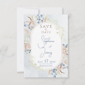 Blauw Gedroogde Boho Bloemen Blauw Bruiloft Save The Date (Voorkant)