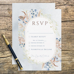 Blauw Gedroogde Boho Bloemen Blauw RSVP Kaartje