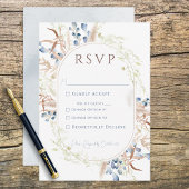 Blauw Gedroogde Boho Bloemen Wit RSVP Kaartje
