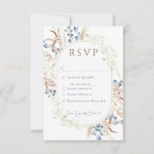 Blauw Gedroogde Boho Bloemen Wit RSVP Kaartje (Voorkant)