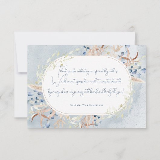 Blauw Gedroogde Boho Bloemen Witte Bruiloft Bedankkaart (Achterkant)