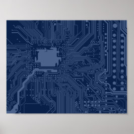 Blauw geek moederbord circuit patroon poster