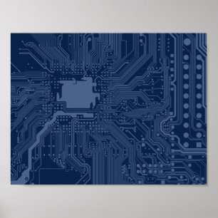 Blauw geek moederbord circuit patroon poster