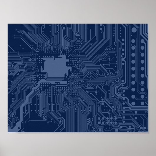 Blauw geek moederbord circuit patroon poster (Voorkant)
