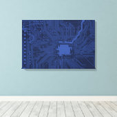 Blauw geek-moederbordpatroon canvas afdruk (Insitu (Houten vloer))