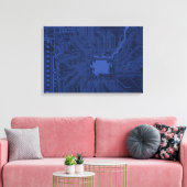 Blauw geek-moederbordpatroon canvas afdruk (Insitu (Woonkamer))