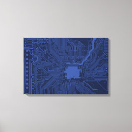 Blauw geek-moederbordpatroon canvas afdruk