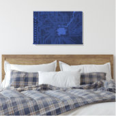 Blauw geek-moederbordpatroon canvas afdruk (Insitu (Slaapkamer))
