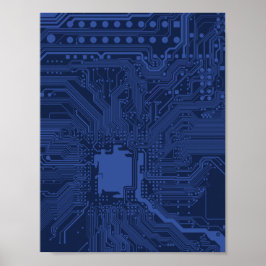 Blauw geek-moederbordpatroon poster