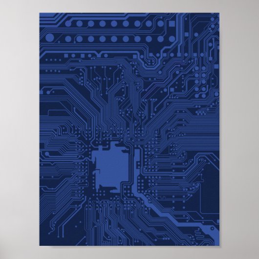 Blauw geek-moederbordpatroon poster (Voorkant)