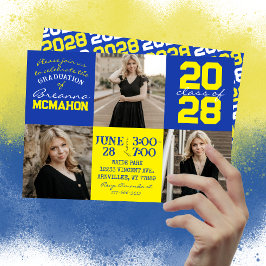 Blauw & Geel 3 Foto Afstuderen Uitnodiging