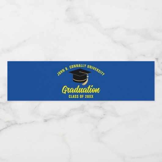Blauw Geel Aangepaste School Afstudeerfeest Waterfles Etiket (Enkel label)