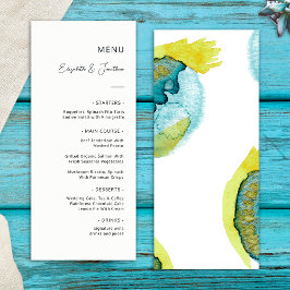 Blauw Geel Abstract Aquarel Kunst Uniek Huwelijk Menu