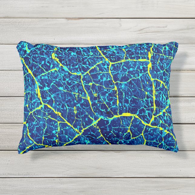 Blauw / Geel Abstract Buitenkussen (Voorkant)