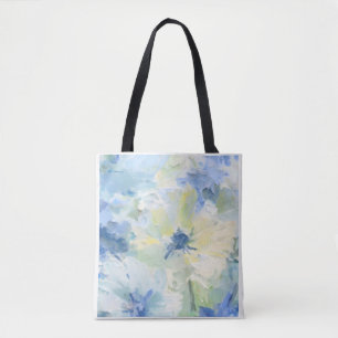 Blauw Geel Abstract Waterverf Bloemenschoudertas Tote Bag
