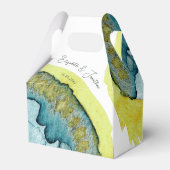 Blauw Geel Abstract Waterverf Kunst Unieke Bruilof Bedankdoosjes (Voorkant Zijde)