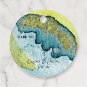 Blauw Geel Abstract Waterverf Kunst Unieke Bruilof Bedankjes Labels (Achterkant)