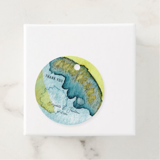 Blauw Geel Abstract Waterverf Kunst Unieke Bruilof Bedankjes Labels (In situ)