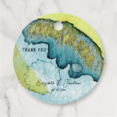Blauw Geel Abstract Waterverf Kunst Unieke Bruilof Bedankjes Labels (Voorkant)
