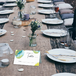 Blauw Geel Abstract Waterverf Kunst Unieke Bruilof Plaatskaartje