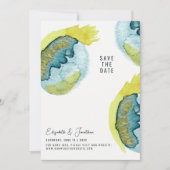 Blauw Geel Abstract Waterverf Kunst Unieke Bruilof Save The Date (Voorkant)