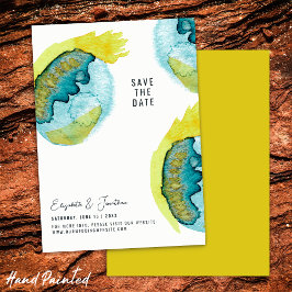 Blauw Geel Abstract Waterverf Kunst Unieke Bruilof Save The Date