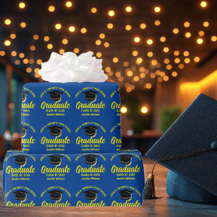 Blauw Geel Afstudeerbare Afstudeerceremonie Cadeaupapier